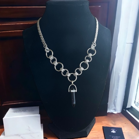 Handmade maille stainless steel cuban chain necklace + black obsidian bullet - Picture 10 of 13